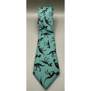 Wembley Boys Dinosaur Tie Blue Green Tyrannosaurus Rex skeleton Washable Preown.